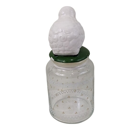 Ceramic Sheep Lid Glass Jar With Gold Floral Pattern For Storage Or Decor - Picture 3 of 8